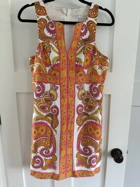 Trina Turk White Pink & Orange Paisley Sheath Dress